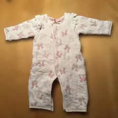 アプレレクール　リボン柄レース付きロンパース 80