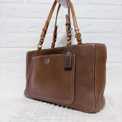 美品✨希少 オールドコーチ レザー トートバッグ ブラウン ピンクステッチ