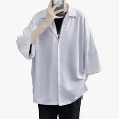 남성용 하프 슬리브 오버사이즈 셔츠 코리안 스트리트 라이트웨이트 셔츠