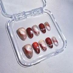 【最終値下げ‼️】レッド①S ネイルチップ ニュアンス 韓国風 ショートアーモンド