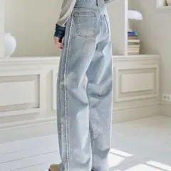 UNE MANSION ♡サイドフリンジストレートデニムワイドパンツ　韓国