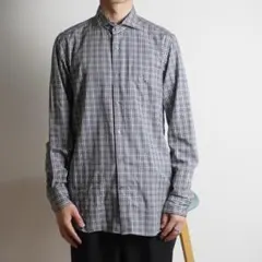 COMME CA MEN チェック柄長袖ワイシャツ カジュアル グレー/PW94