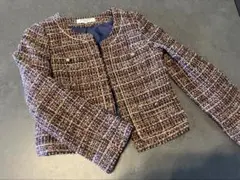 NATURAL BEAUTY BASIC ノーカラーツイードジャケット 金ボタン