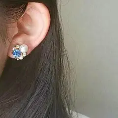 ＊選べる全10色＊コットン風パールとビジューのイヤーカフ　イヤリング　ピアス