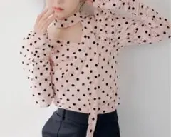 SALON by Chico】チョーカー付きフロッキードットレーストップス