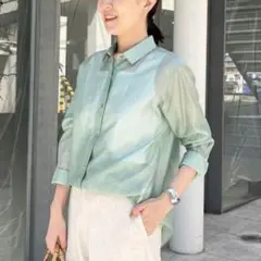 ノーリーズソフィ　シアーローン2WAYシャツ　シアーシャツ　グリーンのサムネイル