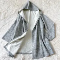 フード付きロングカーディガン トッパー羽織り 配色デザイン 軽アウター 春秋冬