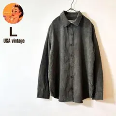 【SALE】【USA古着】コーデュロイシャツ　太畝　ブラウス　カーキ　グリーン