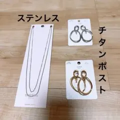 ステンレス2連ネックレス&チタンポストピアス2セット