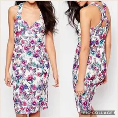 【NEW】 花柄 ペンシルドレス UK8