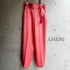 アメリ　AMERI ベルト付きピンク　センタープレス　パンツ