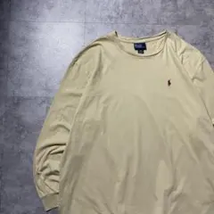 90s ポロバイラルフローレン　刺繍ワンポイント　ベージュ　Tシャツ　ロンT