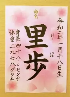 手書き命名書　オーダー　桜柄　出産祝い　お七夜