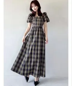An MILLE アンミール バストギャザーリボンワンピース ギンガム