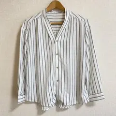 美品✨ ロペピクニック 長袖シャツ ホワイト ストライプ M Vネック