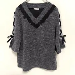 アクシーズファム　サマーニットセーター　レース　リボン　大人可愛い　Mのサムネイル