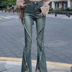 【完売色】フレアデニム スリットデニム ブルー y2k グランジ