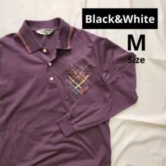 【ゴルフウェア】BLACK&White/長袖ポロシャツ/パープル