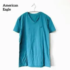 アメリカンイーグル【XS】ロゴTシャツ Ｖネック ブルー カジュアル シンプル