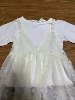 キッズ　女の子　レース 半袖　Tシャツ　重ね着　レトロ　オシャレ着　フリル