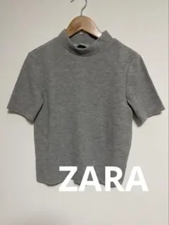 ZARA グレー　ハイネック半袖ニット　MEX26