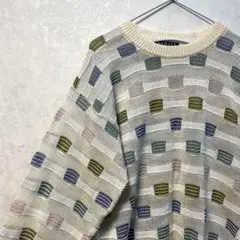 デザインニット　総柄　ヴィンテージ　マルチ　淡色　パステル　ボーダー　3D