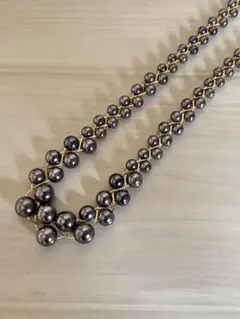 ダークグレー パール ネックレス　ゴールドチェーン