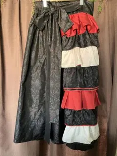 ジ*́様 着物リメイク　フレア巻きスカート　大島紬　フリル　マキシ丈