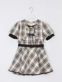 evelyn ダブルリボンロンパース ベージュ