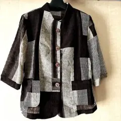 七分袖モザイク模様 透け感のあるブラウスジャケット