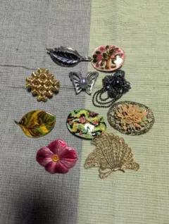 ビンテージ風ブローチ10点セット