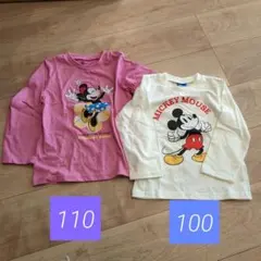 ミニー・マウス＆ミッキー・マウス長袖カットソー２枚セット　姉弟　110 100