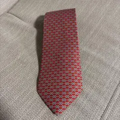 HERMES シルク ネクタイ 赤 幾何学模様