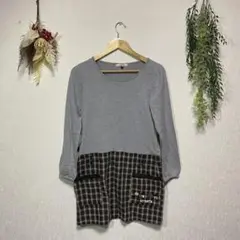 rarant グレー チェック ポケット付き 五分袖チュニック Mサイズ