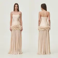 ベージュ ロングドレス フリル ウェディング 前撮り パーティー S/M