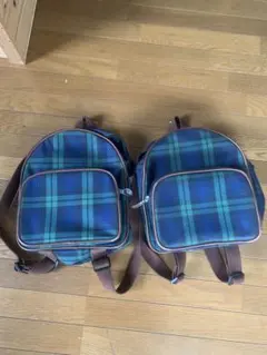 青緑のチェック柄リュックサック2個セット