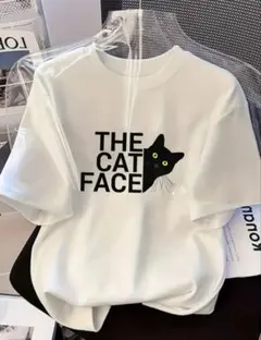 【ᒪサイズ】CATFACE 半袖Tシャツ ラウンドネックカジュアル秋冬猫かわいい