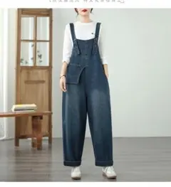 大流行新作 デニム サロペット オーバーオール 着痩せ ワイドパンツ レトロ
