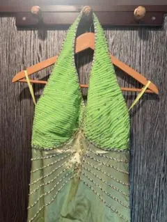 グリーン ハイネック タイトフィットドレス