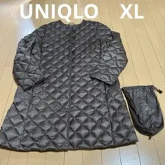 美品ユニクロUNIQLOウルトラライトダウンジャケットノーカラーロングブラウン