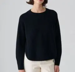 ANAYI 23AW カシミヤブレンド片畦 プルオーバー ニット ウール 黒36