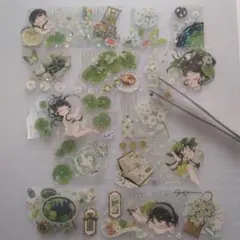 海外☆PET剥離紙付きマスキングテープ(1ループ分)・フレークシール11枚♪