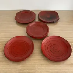 【美品】赤塗り 漆塗 菓子器 5枚セット