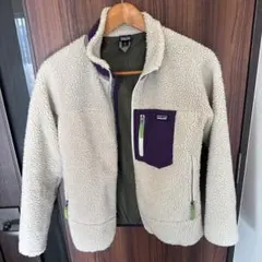patagonia フリースジャケットキッズサイズ XL クリーム/パープル