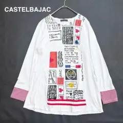 カステルバジャック ロンT Vネック 長袖 バックプリント 袖切り替え 白のサムネイル