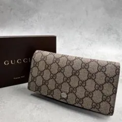 GUCCI グッチ GGスプリーム PVC レザー 長財布 二つ折り ブラウン