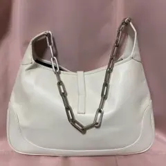 GUCCI グッチ　ショルダーバッグジャッキー　ホワイトレザーショルダーバッグ