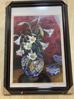 S. Yamaguchi 山口小夜 油彩画 花瓶の花 静物画 額装 美品オシャレ