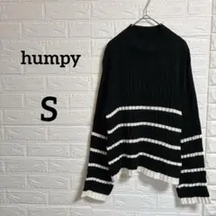 海外古着♡humpy【S】ブラック白ボーダーリブタートルネックセーター