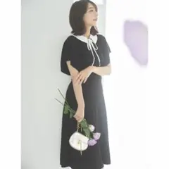 【新品】トッコクローゼット リボン＆襟付きマルチＷＡＹスリーブニットワンピース黒